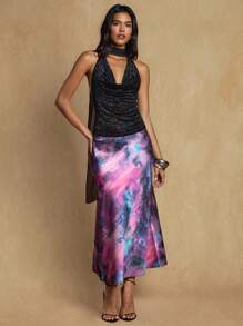 Glamine 女士缎面印花A字裙，优雅百搭