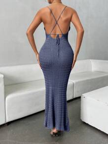 Islaluna Women's Solid Color 3D Floral Decor Fitted Elegant Camisole Knit Dress Knitted Sweater