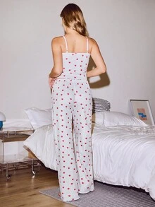 SHEIN Ensemble de pyjama pour femmes au style européen et américain décontracté avec imprimé fraise - Multicolore - Voir 2