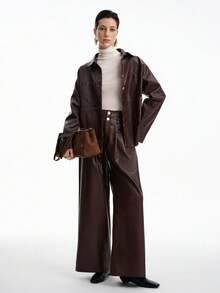 Aalyst Women's Casual Autumn Double-Layer Waistband Wide Leg Pants Fall Cloth For Women - Coffee Brown - View 6