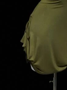 SHEIN ICON Backless Tie-Up Versatile Hem Mini Dress, Fitted - Dark Green - View 5