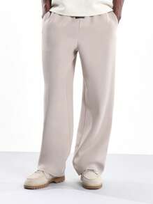 SUMWON Quần dài ống rộng vải chéo cao cấp, cạp chun thoải mái, chất lượng cao, mặc nhà, mặc mùa thu đông, mặc thường ngày, quần rộng rãi, thoải mái - Màu be - Xem 4