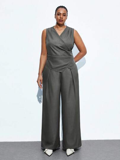 Maija 大码女式纯色无袖西装搭配裤子秋季西装时尚百搭优雅时尚商务休闲女式外出上衣浪漫、时尚、百搭；舒适、时尚、优雅、休闲、简约日常穿着、必备、纯色、假日休闲、得体、单身女士、优雅时尚商务休闲女式外出上衣外出上衣女士商务休闲女式圣诞节万圣节墨西哥非洲