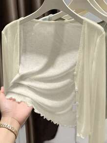 INAWLY Áo khoác cardigan cài nút phía trước đơn giản, màu trơn, thường ngày cho nữ - Màu be - Xem 3