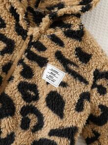 Cozy Pixies 女婴豹纹3D立体耳朵连帽长袖外套，加厚保暖内衬，适合秋冬季节穿着