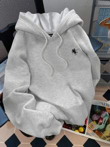 Attitoon Casual Minimalist Printed Hooded Long Sleeve Loose Fit Women Hoodie Sweatshirt, Suitable For Fall/Winter, With Embroidered Small Logo Knight Hoodie Horse Rider Hoodie Graphic Hoodie Grey Hoodie Embroidered Hoodie