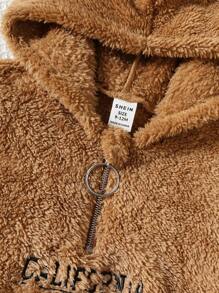 2 件女婴可爱羊毛保暖长袖字母印花连帽衫运动衫和针织打底裤套装，秋冬 - 彩色 - 查看 4