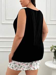 RueChic Cotton Cottnline Cactus And Slogan Graphic Pajama Set - Black - View 2