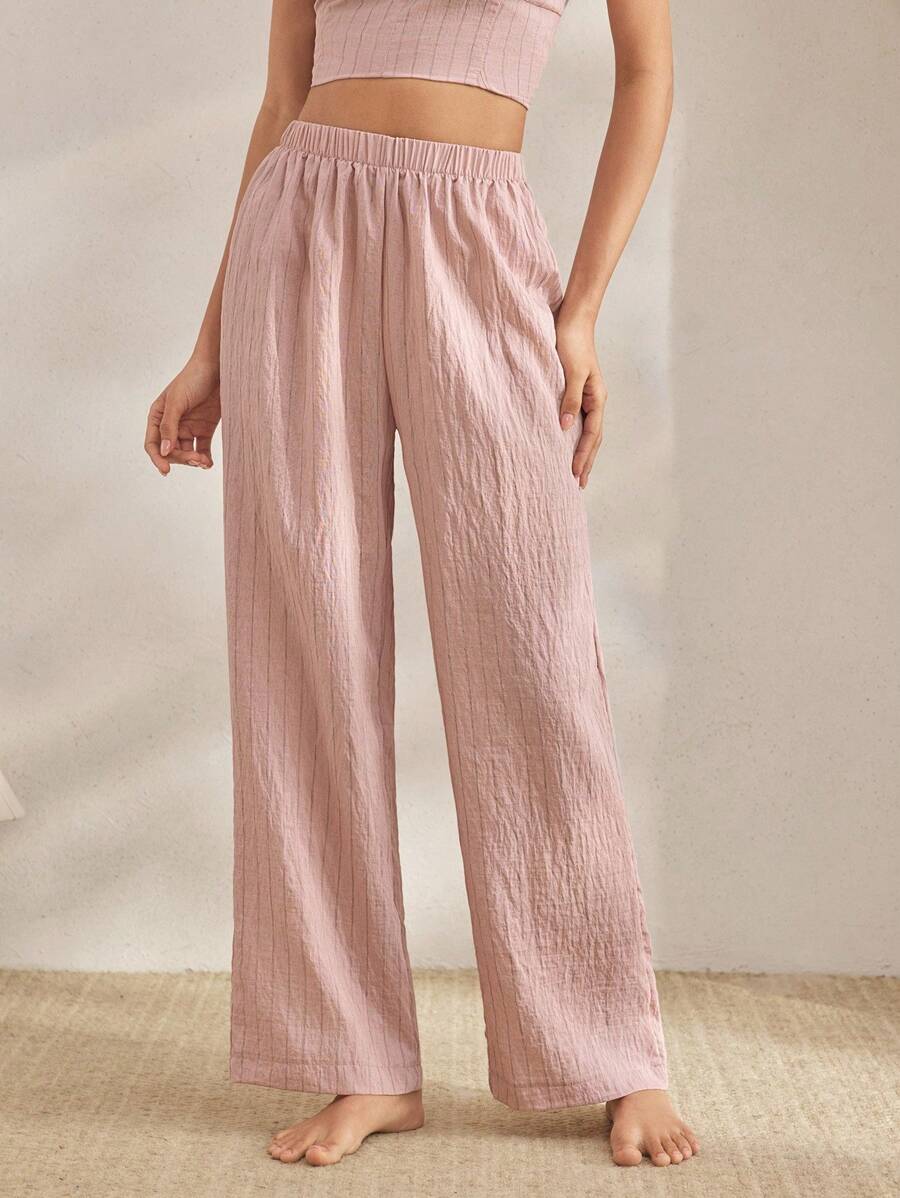 Ocili 女士弹力腰带条纹睡裤，秋冬季 - 粉色 - 查看 1