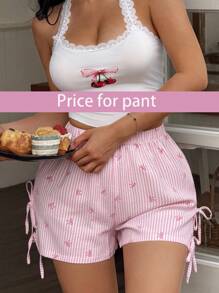 Eraneu Women Sweet Bow & Plaid Print Bowknot Pajama Bottom - Pink - View 1