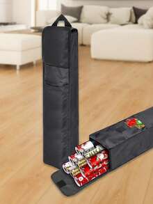 1pc Wrapping Paper Storage Bag, 30" Gift Wrapping Paper Organizer, Black Oxford Wrap Paper Storage Containers With Pocket, Foldable Wrapping Paper Holder, Home Organizer And Storage - Black - View 1