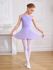 SHEIN Tween Girls Activewear, Tween Girls Dancewear Ballet Tutu Skirt, Back To School Campus Workout, Training Competition, Casual Daily Wear, Fashion Solid Color Knit Chiffon Skirt With Anti-Exposure Design, Comfortable Stretch Dance Jumpsuit Fall Winter