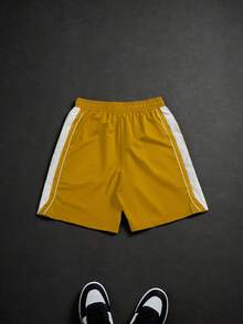 PAVTROS Pantalones cortos casuales de hombre con estampado de patchwork de colores contrastantes - Amarillo - Ver 5