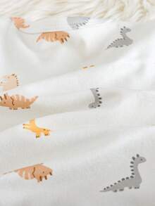 Dozemod 儿童新生儿男童卡通恐龙印花圆领长袖前按扣柔软舒适连体衣 - 彩色 - 查看 3