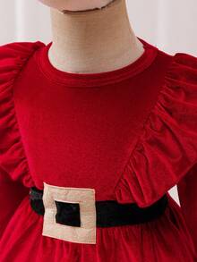 Glamorique Kids Baby Girls' Christmas Party Bow Headband & Velvet Dress, Suitable For Holiday Events,Christmas Dress Fall Winter - Red - View 7