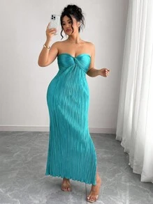 Elenzga Plissiertes Bandeau-Kleid in Große Größen für Damen, Party