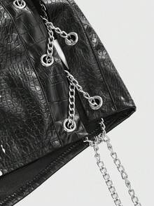 ROMWE Avant Quần short bó eo thấp họa tiết PU Gyaru Biker phong cách Retro dành cho nữ - màu đen - Xem 4