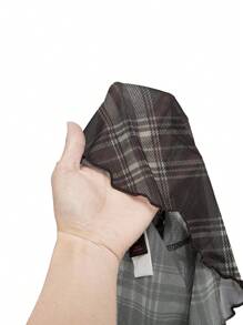 ROMWE J-Fashion Y2K 女士格纹设计休闲 T 恤，时尚百搭，适合日常穿着 - 棕色 - 查看 4