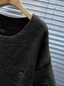 Manfinity Homme 男士休闲百搭纯色做旧针织毛衣 - 黑色 - 查看 3