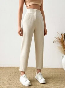 EURMUSE 90% Cotton Women Linen Pleated Pants - Beige - View 4