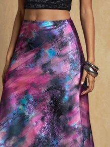 Glamine 女士缎面印花A字裙，优雅百搭