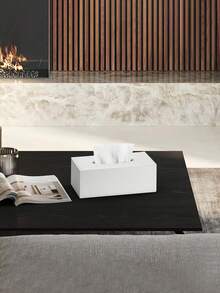 SHEIN White Grid Rectangular Large Tissue Box With Black Background PU Leather Napkin Extraction