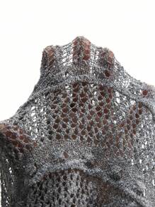 Juhart Áo len dệt kim cổ tròn khoét lỗ màu trơn dành cho nữ cỡ lớn thời trang thu đông - Xám - Xem 8