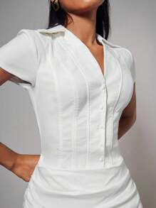 COSMINA Women's Casual Solid Color Button Mini Dress,White Dress - White - View 5