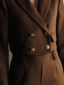 MOTF PREMIUM DOUBLE BREASTED PLACKET CROP BLAZER , FALL WINTER