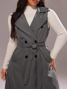 Rustia Abrigo gris de talla grande, de solapa, de doble botonadura, sin mangas, informal, de unicolor, holgado, tipo cortavientos, de longitud media - Gris - Ver 6