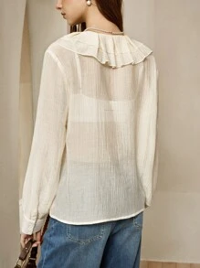 INAWLY Women's Apricot Double Ruffle Hem Long Sleeve Blouse Fall Cloth For Women - Apricot - View 2