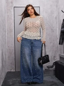 SHEIN EZwear Pantalones acampanados de cintura alta y sueltos de color claro con estilo retro para mujer