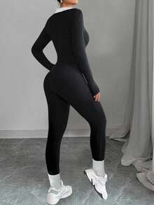 INAWLY Mono de manga larga con cuello alto y bordado de caballero en dos colores - Negro - Ver 2