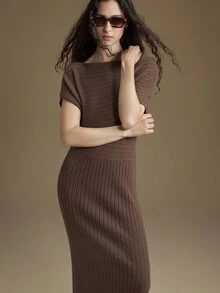 Ontre Women's Elegant Coffee Brown Autumn Sweater Dress,Business Casual Knit Patchwork Asymmetric Wedding Guest Brunch Bohemian Vintage Apparel - Army Green - View 5