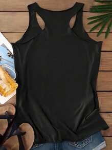 SHEIN LUNE 女士休闲骷髅水钻万圣节印花图案背心，夏季 - 黑色 - 查看 2