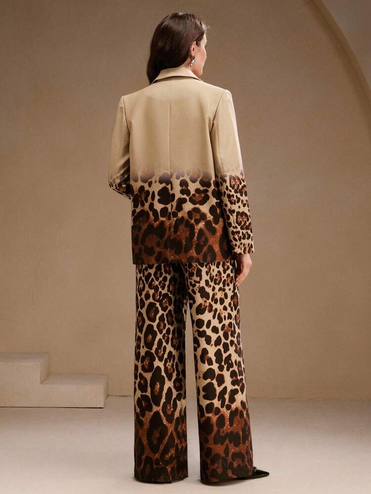 Vintage Style Snake Skin Print Women's Long Sleeve Jacket And Pants Suit Set