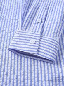 Calvornis Camisa casual de manga larga de un solo pecho con bolsillo y rayas para hombre, otoño - Azul y blanco - Ver 4