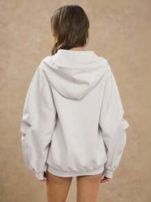 WESTFADE Áo hoodie lông cừu cỡ lớn có khóa kéo thời trang thập niên 90 - trắng - Xem 5