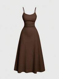 SHEIN MOD Chocolate Brown Minimalist Versatile Romantic Women Dress