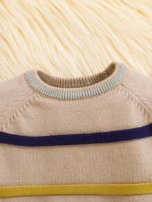 SHEIN 新生男婴/女婴可爱百搭白色针织条纹长袖毛衣，秋冬 - 彩色 - 查看 3