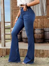 SHEIN Jeans casuales con bolsillos y elástico para mujer de talla grande