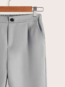 SHEIN Tween Boy Slim Fit Mid-Waist Tapered Solid Color Pants, Spring/Autumn - Grey - View 6