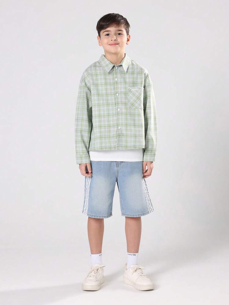 Long Sleeve Plaid Button Down Shirt With Front Pocket