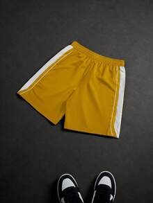 PAVTROS Pantalones cortos casuales de hombre con estampado de patchwork de colores contrastantes - Amarillo - Ver 2
