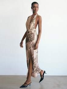 Maija 女式扎染印花扭腰露背连衣裙 - 棕色 - 查看 4