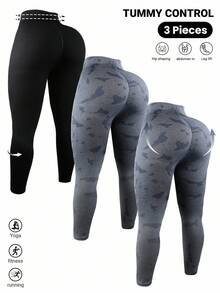 Easithlete Set de 3 piezas de Leggings deportivos sin costuras, moldeadores, reafirmantes y levantadores para yoga