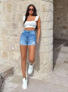 EURMUSE LIGHT WASH HIGH WAISTED WIDE LEG - Medium Wash - View 4