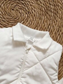 SHEIN Vintaside Kids 幼儿男童夹棉背心夹克，舒适、时尚、简约、可爱、百搭，秋冬 - 米色 - 查看 5