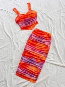 Soleia Trang phục áo hai dây họa tiết hoa nhỏ xinh và chân váy mini xếp ly CURVE dành cho nữ, trang phục đi biển phong cách ngày lễ, trang phục xuân hè dành cho nữ, lễ hội âm nhạc miền Tây Bohemia, ngày lễ Boho - Nhiều màu - Xem 5