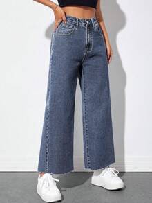 EMERY ROSE Casual Washed High Waist Straight Leg Jeans - Dark Wash - View 4